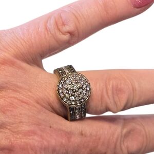 Heidi Daus Goldtone Brass Round Clear Gray Swarovski Crystal Ring 8.5